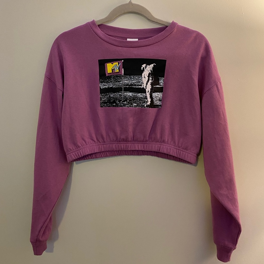 Y2K MTV Cropped Purple Sweatshirt